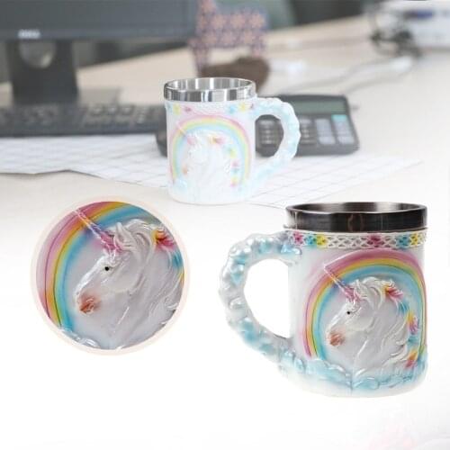 Unicorn Horse Stainless Steel Resin 3D Beer Mug Goblet Game Tankard Coffee Cup Wine Glass Mugs BEST GOT Gift