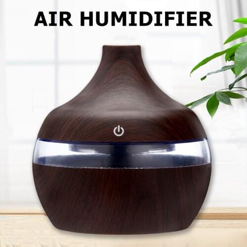 Electric Wood Grain Air Humidifier Mini Essential Aroma Oil Diffuser Ultrasonic USB Rechargeable Humidifier with LED Light