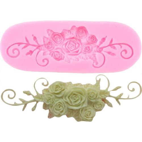 Rose Flower Branches Leaves Silicone Mold Wedding Fondant Molds Cake Decorating Tools Chocolate Gumpaste Candy Resin Clay Moulds