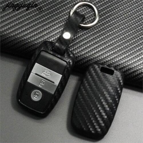 Jingyuqin Carbon Silicone Car Remote Key Case Fob Cover For KIA Sid Rio Soul Sportage Ceed Sorento Cerato K2 K3 K4 K5 keychain