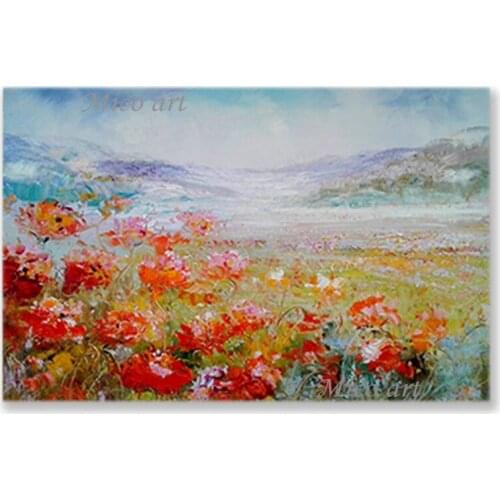 Pure Hand Painted No Frame Canvas Wall Art Outdoor Garden Scenery Oil Painting Hangings Flowers Picture For Hotel Hall Decor