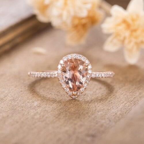 HUITAN Luxury Wedding Anniversary Ring with Pear Shape Huge CZ Prong Setting Rose Gold Color Fashion Engagement Rings for Women