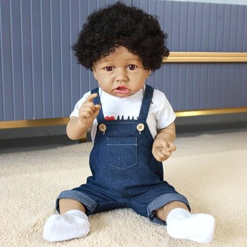 60CM American Reborn Baby Doll Saskia 24 inch Full Silicone Black Skin African Baby Doll Children Bath Toy Gift