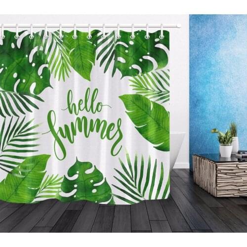 LB 72'' Green Monstera And Banana Leaf Shower Curtain White Bathroom Waterproof Eco-Friendly Polyester Fabric for Bathtub Decor