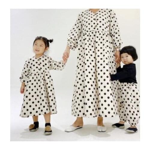 INS Trendy Cotton Kids Polka Dot Dress for Girls Korea Baby Long Sleeve Princess Dress Simple Childrens Clothing Classic Casual