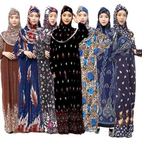 Muslim Full Cover Abaya Dress Islamic Traditional Hiijab+dress Clothing Set Female Thin Middle East Ramadan Prayer Random Color
