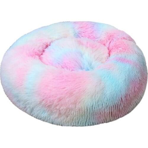 Soft Long Plush Cat Dog Bed Portable Round Plush Cat Bed House Winter Warm Sleeping Cats Nest Mat Cat House Cushion Pet Supplies