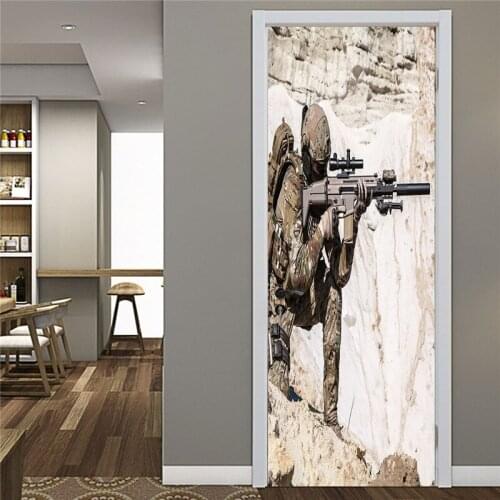 Brave Soldier Wallpaper For Door Imitation 3D Door Sticker DIY Selfadhesive Home Decor Waterproof Removable Poster For Household