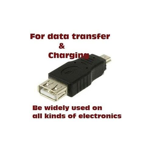 Wholesale 100pcs/lot Free Shippping Black Female USB 2.0 A to Male Mini 5 pin B Adapter Converter USB cable For MP3 MP4