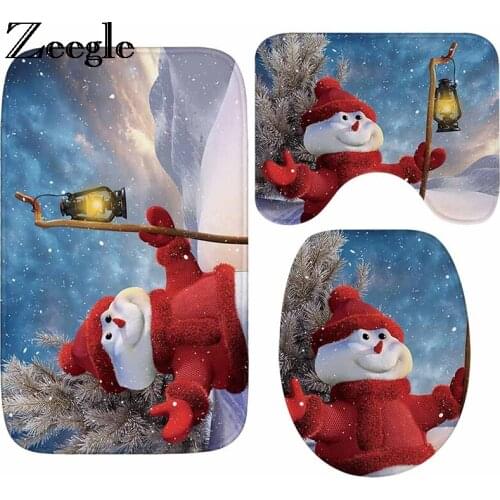 Zeegle Christmas Bath Mat Bathroom Carpet Set Non-slip Mat For Toilet Bath Rugs Lid Toilet Cover Absorbent Bathroom Floor Mats