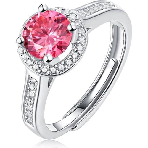 Pink Moissanite Ring 925 Sterling Silver 1ct Diamond Adjustable Opening Rings For Women Wedding Party Love Encounter Jewelry
