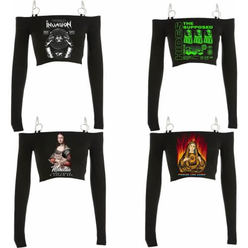 Aesthetic shirt y2kshirt Harajuku shirt Kawaii shirtGothic shirt Punk shirt Dark shirt Streetshirt Navel shirtLong-sleeved shirt