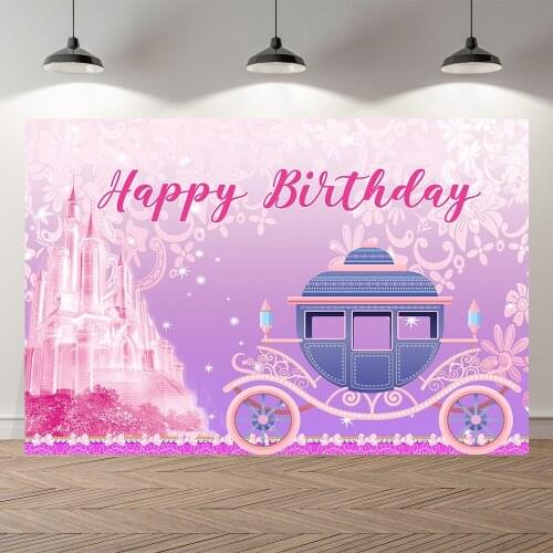Seekpro Cartoon Castle Palace Princess Pumpkin Carriage Backdrop Customized Kids Birthday Party Decorations Background Photocall