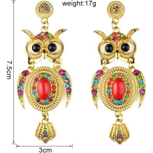 Brinco wedding Ohrringe long coin channel Bohemia red alloy water drill owl flower Shaped Earrings plated wholesale
