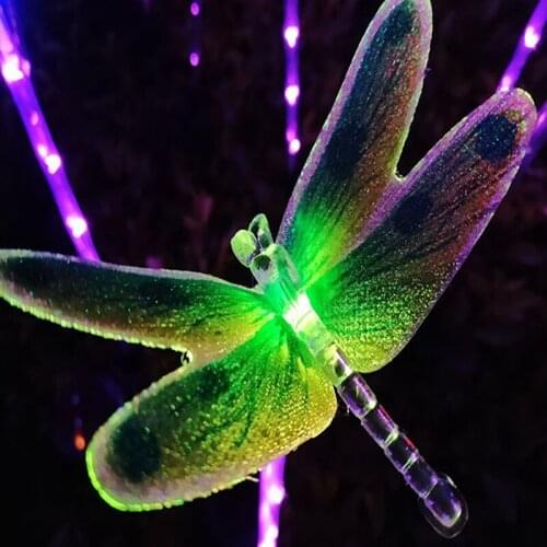 Solar Stake Lights Garden Solar Lights Outdoor Multi-Color Changing LED Butterfly Dragonfly Fiber Optic Decorative Lawn Lights