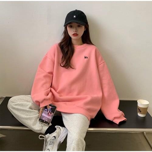 Korea Style Sweatshirt Woman Fleece Hoodie Girl Teenagers Pullover Pink Black Blue Gray sweat oversize Top Women clothing
