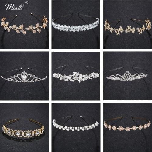 Miallo Tiara Headband for Wedding Leaves Crystal Crown Tiara Headdress for Women Fashion Bridal Hair Accessories Rim for Hair