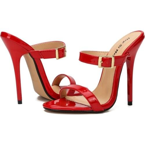 Fashion 13CM Thin High Heels Women Sandals Shoes Women PU Buckle Strap Round Toe fashion Dress Party Wedding shoes for women