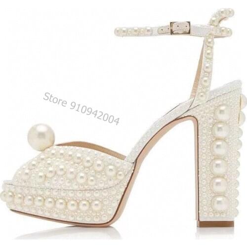 New Summer Women High Heels Wedding Party Sandals Open Toe Ankle Strap Chunky Heels Sequins Platform Sandals Diamond Shoes