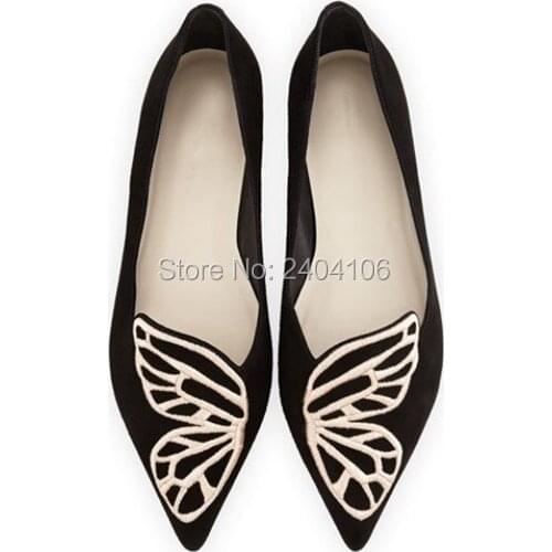 High Quality Plus Size 42 Spring Summer Wing Embroidered Shoes Ladies Casual Flats Pointed Toe Loafers Slip On Women Flat Shoes