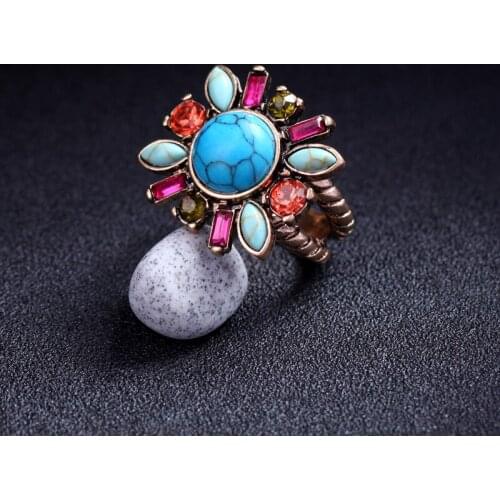 2 Styles Multicolor Imitation Gemstone Ring for Women Online Shopping India Fashion Retro Ring Jewelry Wholesale