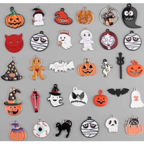 10pcs Enamel Grave Ghost Pumpkin Bat Vampire Charms Halloween Pendant Party Gifts For DIY Jewelry Making Handcrafted Accessories