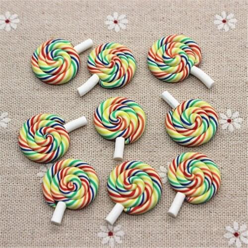10pcs Kawaii Clay Artificial Candy Rainbow Lollipop Flatback Cabochon DIY Cell Phone Case Scrapbooking,23*30mm