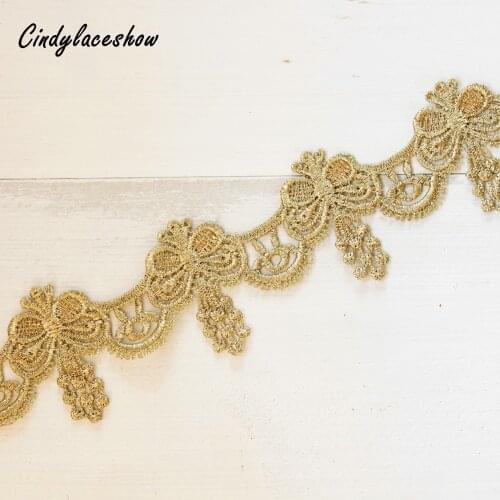 2 Yards Butterfly Gold Lace Trim Ribbon For Handicraft Patchwork DIY Craft Wedding Lace Trim Fringe Dress Edge Sewing Appliques