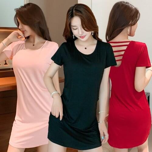2020 Summer Sexy Lingerie Short Sleeve Modal Nightgowns for Women Korean Loose Sleepwear Nightdress Night Gown Home Dress Nighty