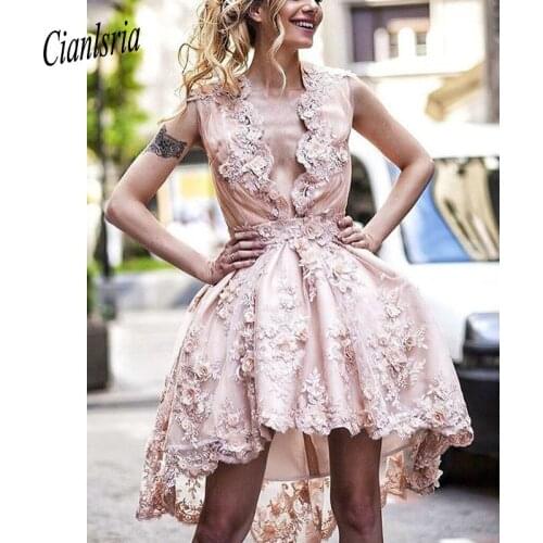 2020 High Low Homecoming Dresses A Line Cute Lace Pink Short Prom Dress Party Dress Juniors Dresses For Teens