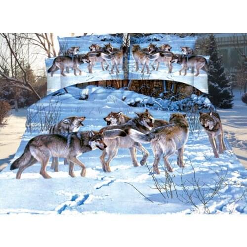3D Bedclothes Wolf Lion Leopard Cat Dog 4pcs Bedding Sets Queen Reactive Print