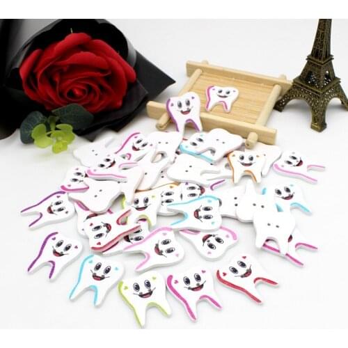 50pcs/lot Random Mixed Lovely tooth buttons 2 Holes Wood Bakelite DIY Painting Sewing Buttons Scrapbooking