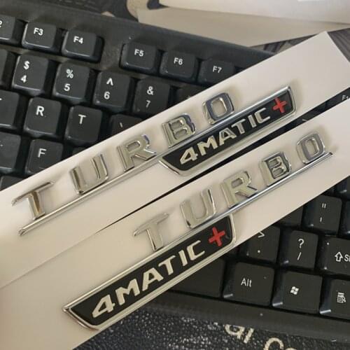 Car Styling Turbo Supercharge Fender Badge Sticker 2016-2019 Font Flat Letters Emblem for Mercedes Benz TURBO 4MATIC + Red Plus