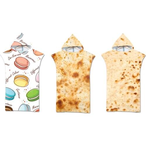 Free shipping Novelty Funny Gift Mexican Burrito Taco Macaroon Print Large Hooded Spa Sauna Surf Swim Bath Beach Poncho Towel