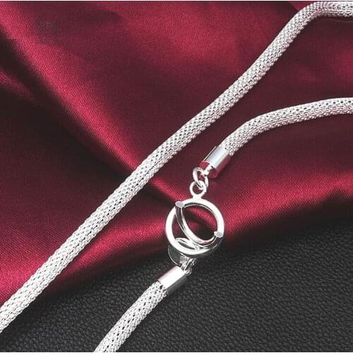 Net rope Women Full Sideways Silver colorNecklace 925 Sterling Silver colorFashion Jewelry Women Men Link Chain Necklace X016