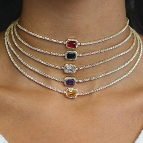 Rainbow Crystal Gold Color CZ Tennis Chain Short Choker Necklace For Women Girl Jewelry Statement Collier Collares Kolye Ketting