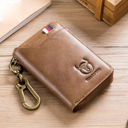 Car key case leather men hanging waist access control anti-theft brush leather key case two-in-one coin purse