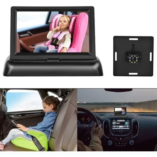 Baby Car Mirror with Night Vision 360 Adjustable 4.3 inch HD Baby Rear Display Camera Car Seat Rear Facing Baby Monitor