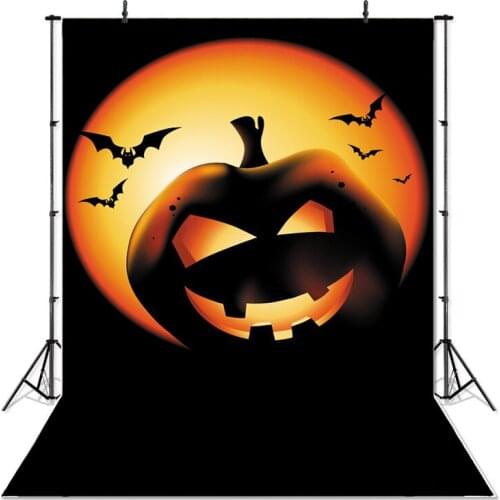Halloween Photography Background Smiling Pumpkin Lantern Bat Dusk Photo Backdrop Halloween Party Banner Studio Decoration