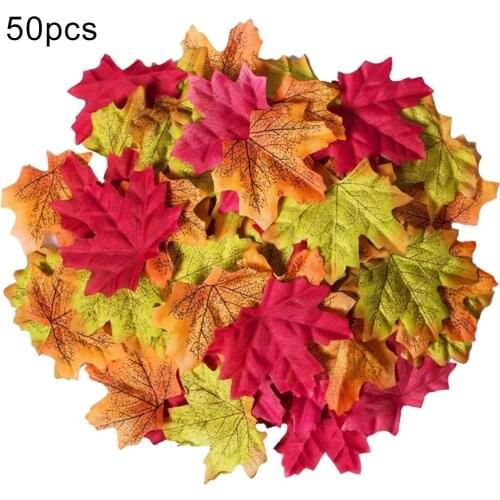 50Pcs Artificial Lifelike Maple Leaves Wedding Halloween Party Scrapbook Decor