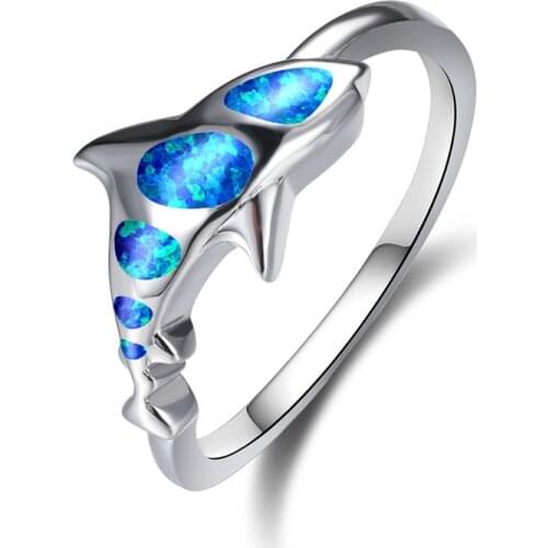 Cute Shark Blue Fire Opal Rings For Women Wedding Jewelry Vintage Fashion 925 Sterling Silver Animal Ring Female Luxury Gifts