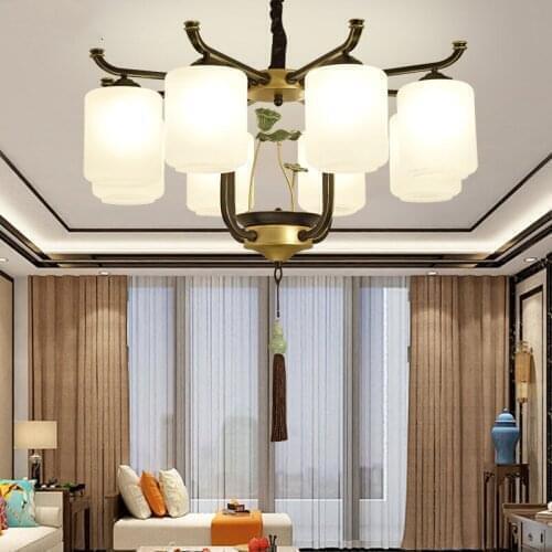 New Chinese living room chandelier ceramic creativity Chinese style hall staircase restaurant bedroom American lamp