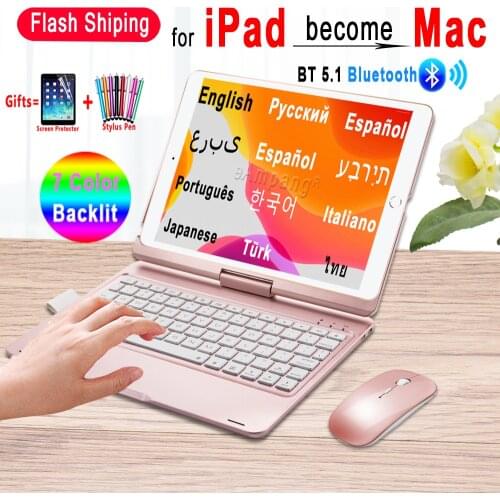 Keyboard Case With Mouse For iPad 10.2 7th 7th 8 8th 2020 Pro 10.5 Air 3 10.5 2019 Cover Russian Spanish Arabic Hebrew Keyboard
