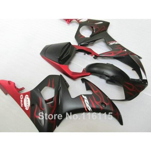 High grade ABS fairings set for YAMAHA R6 2003 2004 2005 red flames in black fairing kit YZF R6 03 04 05 body kits #189