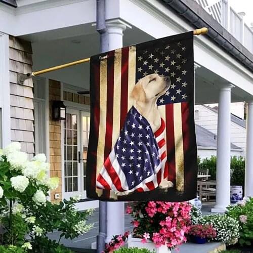 2021 Creative Stripe Stars Garden Flags Outdoor Yellow Labrador Retrievers American Patriot Rectangle Flag Porch Home Decoration