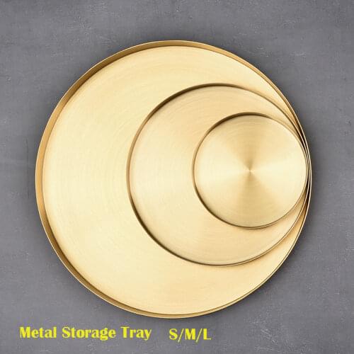 Nordic Round Stainless Steel Storage Trays Gold Color Simple Style Jewelry Necklace Cosmetic Dessert Plate Home Organizer