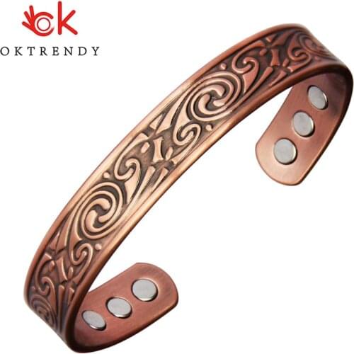 OKtrendy Pure Copper Magnet Bangle For Women Bio Energy Carving Cuff Bracelet Male Unisex Vintage Adjust Bangles Therapy Jewelry