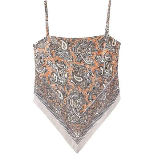 Modegal Womens Tie Back French Knot Hanky Hem Spaghetti Straps Bandana Tube Cami Crop Top