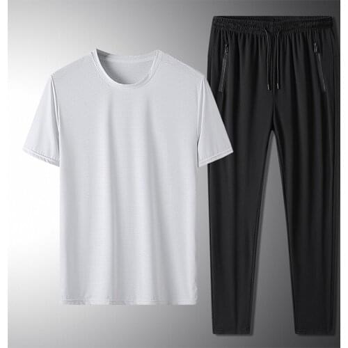 Mens sportswear summer leisure time Big size Short sleeve trousers A suit Bodybuilding Running suit L-8XL Big size Two piece s