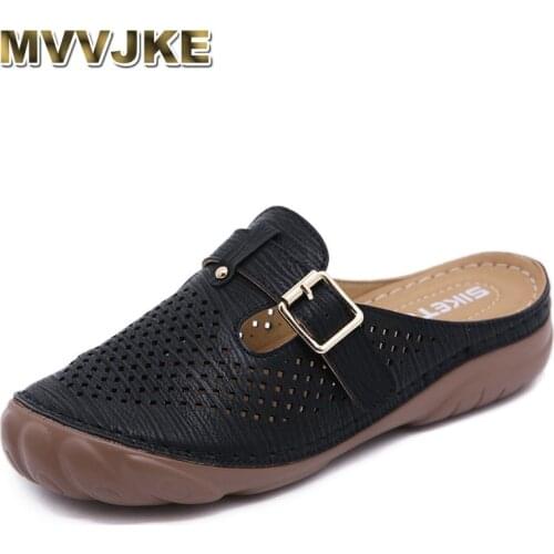 MVVJKE New 2021 Slipper Cutout Buckle Car Line Casual Light Metal Button Thick Bottom Sandal PU Large Size 36-44